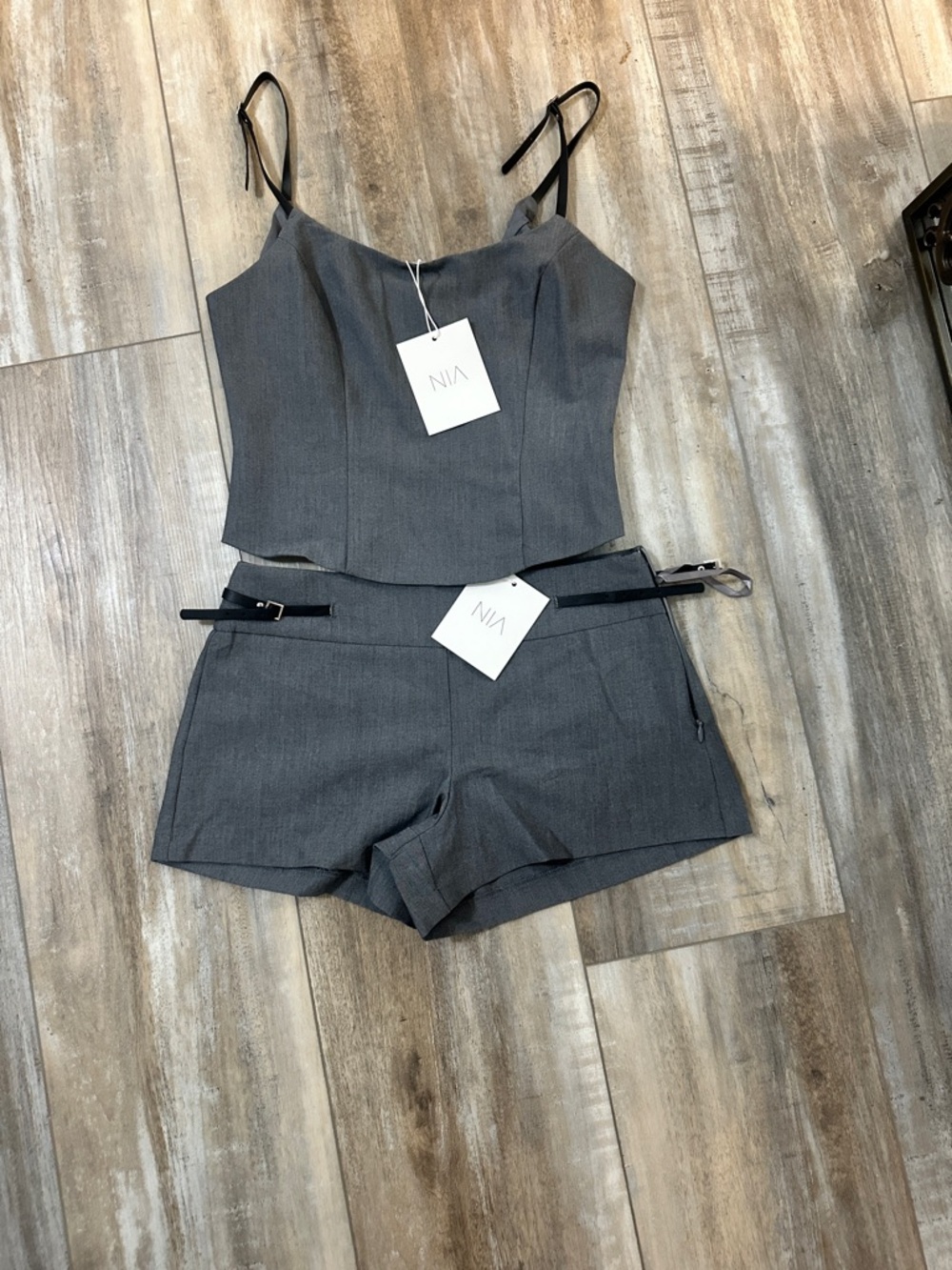VIN (Lulus) Gray Two-Piece Crop Top & Shorts Set